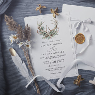 Invitation Mariage Code QR Floral Rustique Bois de Cerf