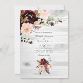 Invitation Mariage Code QR Floral Rustique Bourgogne et Rose (Devant)