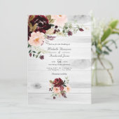 Invitation Mariage Code QR Floral Rustique Bourgogne et Rose (Debout devant)