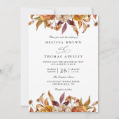 Invitation Mariage Code QR Floral Rustique Brun Orange Or (Devant)