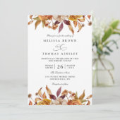 Invitation Mariage Code QR Floral Rustique Brun Orange Or (Debout devant)