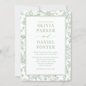 Invitation Mariage Code QR Floral Sage Vert à la Française (Devant)