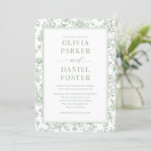 Invitation Mariage Code QR Floral Sage Vert à la Française (Debout devant)