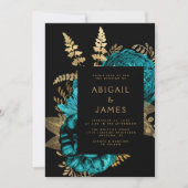Invitation Mariage Code QR Floral Sombre Turquoise Or (Devant)