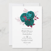 Invitation Mariage code QR floral turquoise et burgundy (Devant)