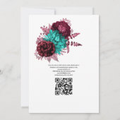 Invitation Mariage code QR floral turquoise et burgundy (Dos)