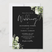 Invitation Mariage Code QR Floral Végétal Noir et Blanc (Devant)
