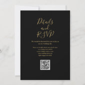 Invitation Mariage Code QR Floral Végétal Noir et Or (Dos)
