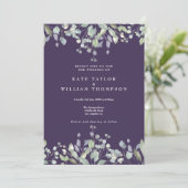 Invitation Mariage Code QR Floral Vert feuillage Lilas Violet (Debout devant)