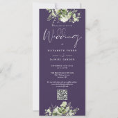 Invitation Mariage Code QR Floral Vert Pourpre (Devant)