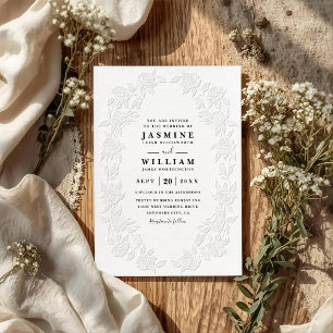 Invitation Mariage code QR floral vintage orné en relief