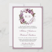Invitation Mariage Code QR Floral Violet Poussiéreux Rustique (Devant)