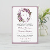 Invitation Mariage Code QR Floral Violet Poussiéreux Rustique (Debout devant)