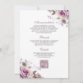 Invitation Mariage Code QR Floral Violet Poussiéreux Rustique (Dos)