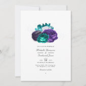 Invitation Mariage Code QR Floral Violet Rustique et Turquois (Devant)