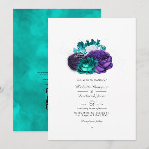 Invitation Mariage Code QR Floral Violet Rustique et Turquois