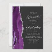 Invitation Mariage Code QR Foncé Agate Argent Violet (Devant)
