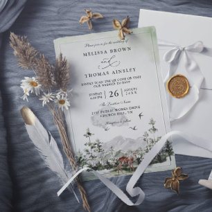 Invitation Mariage Code QR Forêt de Cerfs de Montagne aux Pin