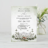 Invitation Mariage Code QR Forêt de Cerfs de Montagne aux Pin (Debout devant)