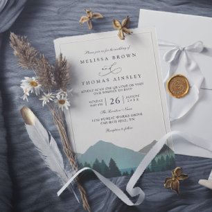 Invitation Mariage Code QR Forêt de Lac de Montagne Pins