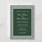 Invitation Mariage Code QR Frontière Arlequin Vert Émeraude (Devant)