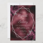 Invitation Mariage Code QR Géométrique Argent Floral Bourgogn (Devant)