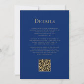 Invitation Mariage Code QR Géométrique Floral Bleu Royal Or (Dos)