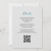 Invitation Mariage Code QR Gris Argent Floral Turquoise (Dos)