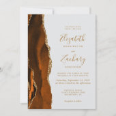 Invitation Mariage Code QR Gris Clair Agate Or Doré Brûlé (Devant)