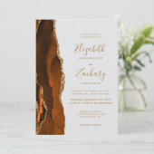 Invitation Mariage Code QR Gris Clair Agate Or Doré Brûlé (Debout devant)