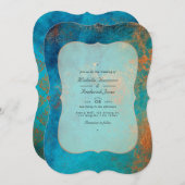 Invitation Mariage Code QR Grunge Cuivre Patine et Turquoise (Devant / Derrière)