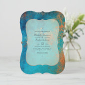 Invitation Mariage Code QR Grunge Cuivre Patine et Turquoise (Debout devant)