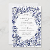 Invitation Mariage Code QR Hiver Flocons de Neige Navy Argent (Devant)