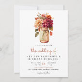 Invitation Mariage Code QR Jar Mason Floral Dahlia d'Automne (Devant)