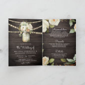Invitation Mariage Code QR Jar Mason Roses Blanches Bois Rust (Intérieur)