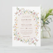 Invitation Mariage code QR jardin rustique papillon fleur sau (Debout devant)