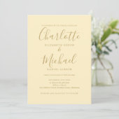 Invitation Mariage Code QR Jaune Bouton d'Or et Or (Debout devant)