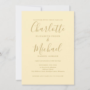 Invitation Mariage Code QR Jaune Bouton d'Or et Or