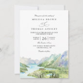 Invitation Mariage Code QR Lacs Rustiques Montagne Aquarelle (Devant)