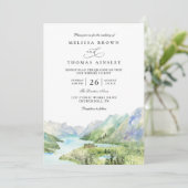 Invitation Mariage Code QR Lacs Rustiques Montagne Aquarelle (Debout devant)