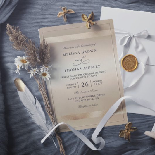 Invitation Mariage code QR luxe glamour or champagne