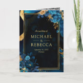 Invitation Mariage Code QR Marbre Floral Bleu Royal Or (Devant)