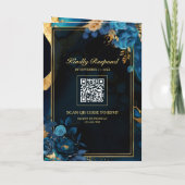 Invitation Mariage Code QR Marbre Floral Bleu Royal Or (Dos)