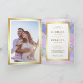 Invitation Mariage Code QR Marbre Rose Or Agate (Intérieur)