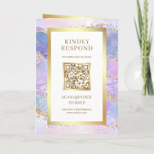 Invitation Mariage Code QR Marbre Rose Or Agate (Dos)