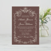 Invitation Mariage Code QR Marron Chocolat Ancien Argent (Debout devant)