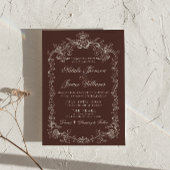 Invitation Mariage Code QR Marron Chocolat Ancien Argent