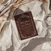 Invitation Mariage Code QR Marron Chocolat Ancien Argent