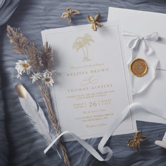 Invitation Mariage Code QR Mer Palmier Plage Tropicale