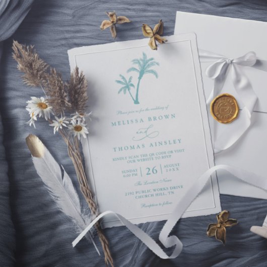 Invitation Mariage Code QR Mer Palmier Plage Tropicale